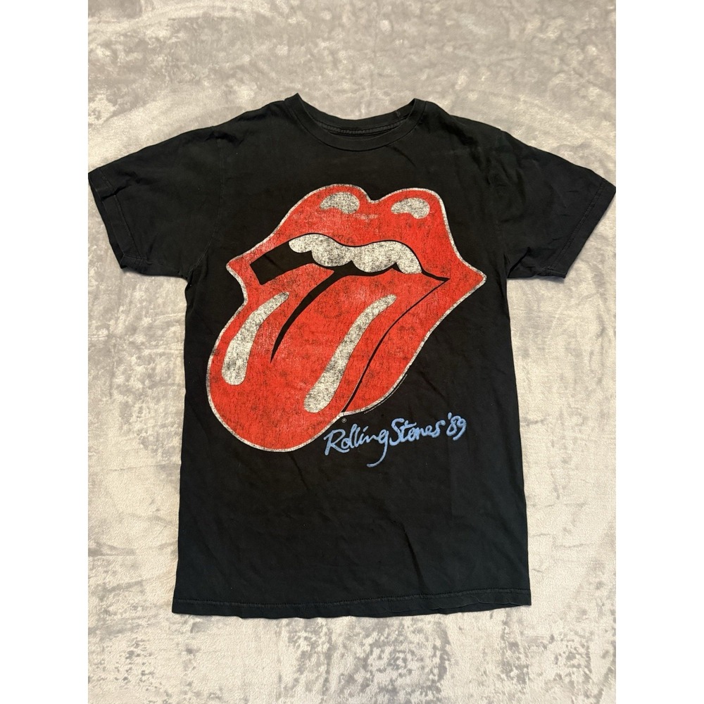 Rockabilia Rolling Stones T-Shirt Mens M Black Distressed Tongue Logo Slim Fit